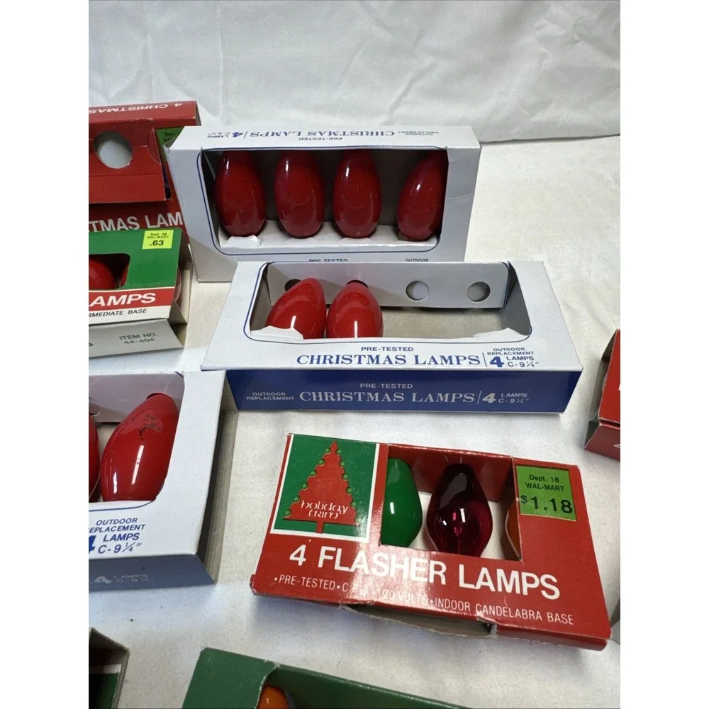 Vtg C9 C7 Christmas Lights Bulb Lamps Mixed Lot Replacement Bulbs 60 Pc 16 Boxes